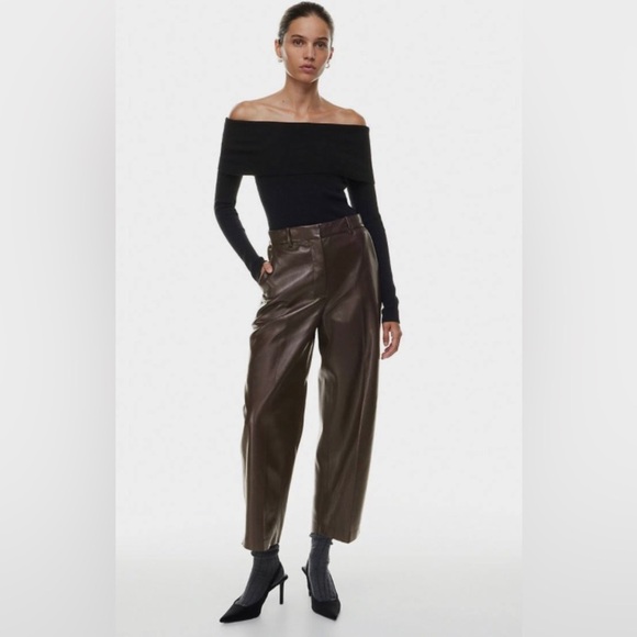 WILFRED Sz 2 Shirley Vegan Leather Pleated Front Pockets Unlined Trousers Pants - Picture 1 of 11